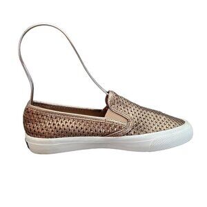 ❤️403 Sperry Seaside Perforated Platinum Metallic Gold Slip-On Sneaker